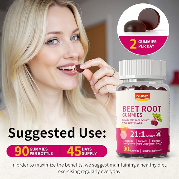 Organic Beet Root Gummies Mixed Berry Flavor SupplementsNatural Extract 21:1 Concentrate Sugar Free Chews Energy Vitality &amp Performance Support Beetroot Gummies