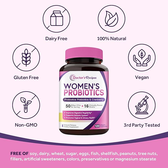 Doctor's Recipes Women’s Probiotic with Organic Cranberry &amp Magnesium Glycinate