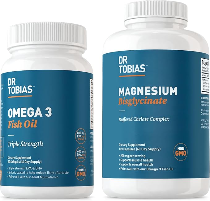 Dr. Tobias Omega 3 Fish Oil &amp Magnesium Bisglycinate Supplements High Absorption Supports Heart Brain Immune Energy Muscle Bone &amp Joint Health Non-GMO