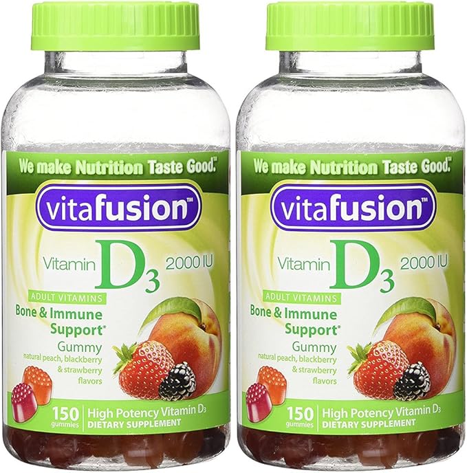Vitamin D3 Gummy Vitamins Assorted Flavors 150 Count (2 Bottles)