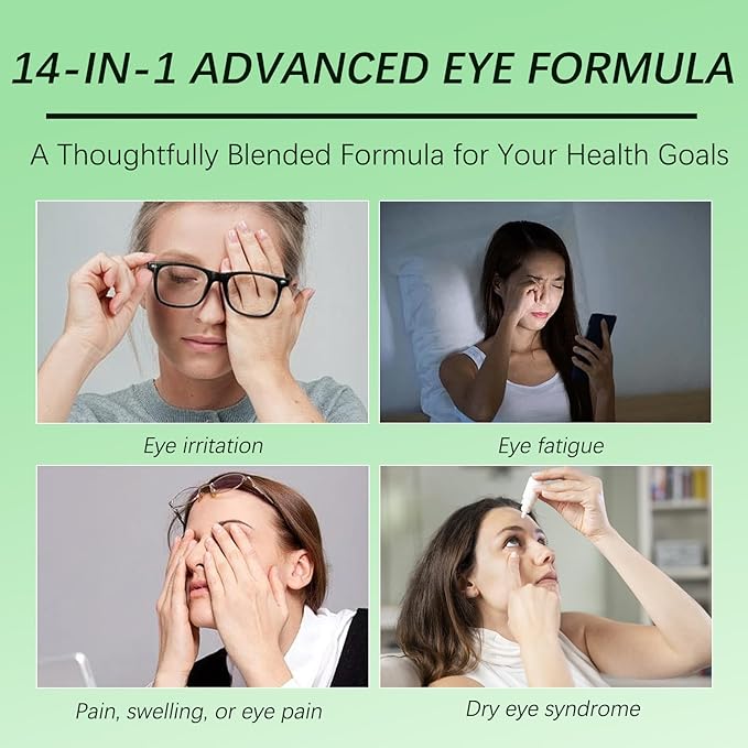 14-in-1 Advanced Eye Vitamin Supplement with Lutein Zeaxanthin Bilberry Extract &amp Zinc for Adults - Supports Vision Macula &amp Blue Light Protection - 60 Capsules (01)