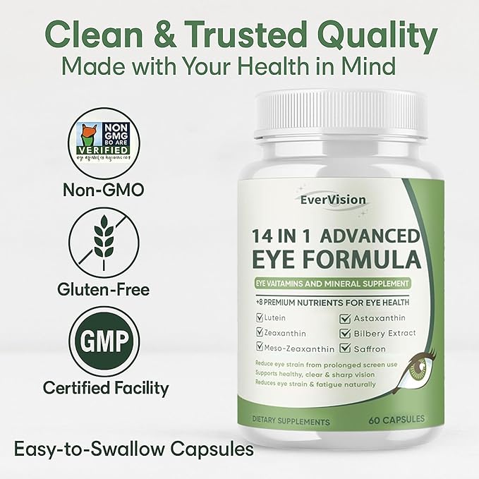 14 in 1 Advanced Eye Formula – Eye Vitamin and Mineral Supplement with Lutein Zeaxanthin Zinc &amp Bilberry Extract – Vision &amp Focus Support (2)