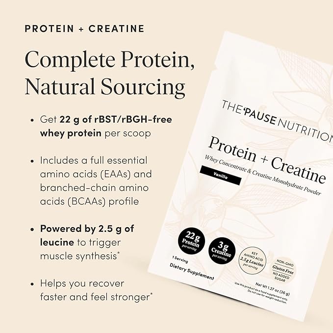 The 'Pause Life Protein + Creatine Made with Creavitalis Creatine Monohydrate Whey Protein &amp BCAAs for Men and Women Gluten Free Low Sugar Non GMO Vanilla Flavor 14 Servings 17.8 oz