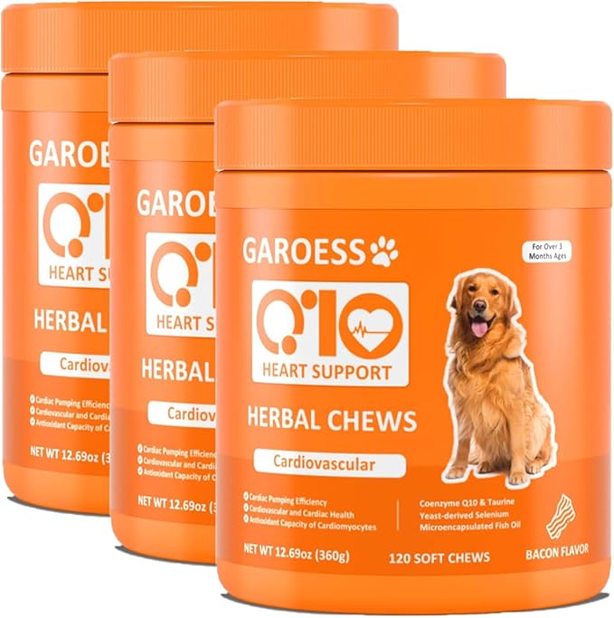 CoQ10 Heart Chew for Dogs Support Dogs Heart Health Cognitive &amp Energy CoQ10 Chews for Cardiovascular &amp Gum Health &amp antioxidant Protection Bacon Flavor 360 Count (3 Pack/Love it)