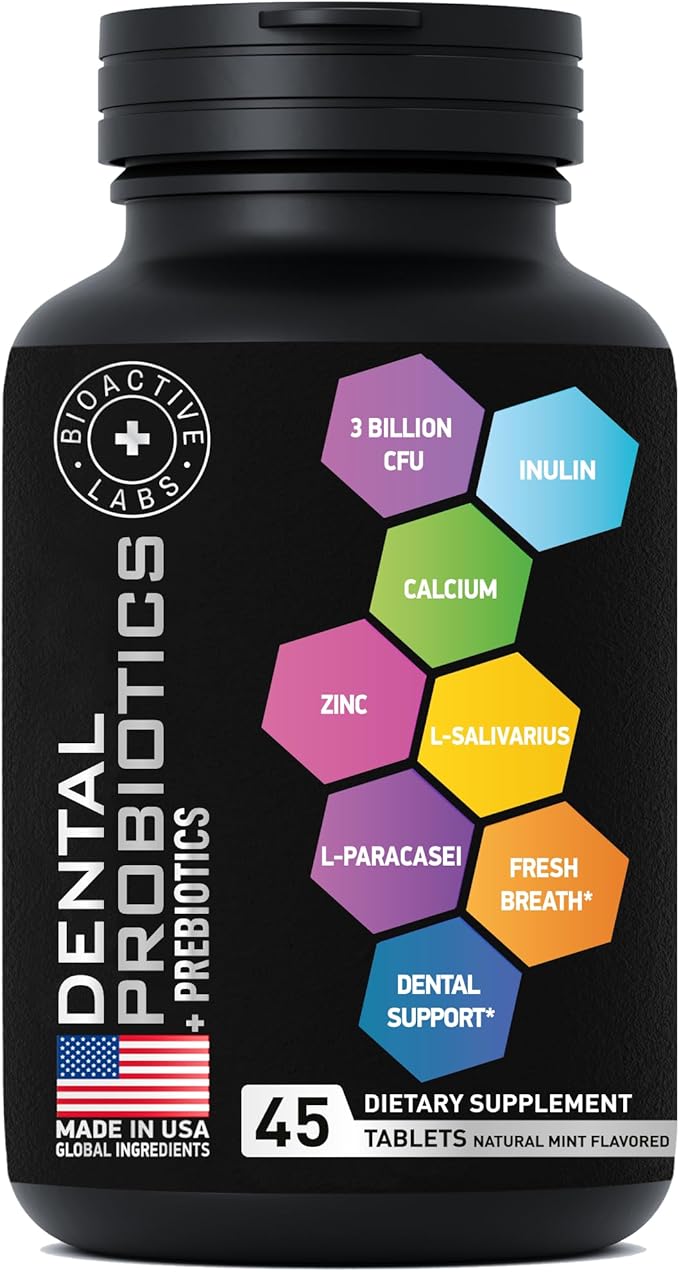 Dental Probiotics for Teeth and Gums - Best Lactobacillus Salivarius Tablets Fight Chronic Bad Breath &amp Restore Good Bacteria- Oral Probiotic Prebiotic Advanced Treatment for Mouth Health - 45 Tab