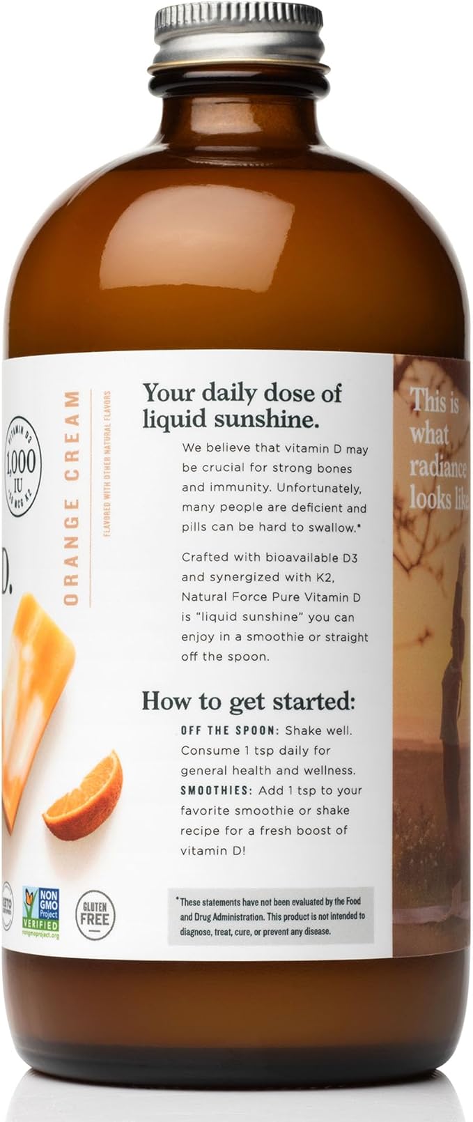Natural Force Pure Vitamin D – Liquid D3 &amp K2 with Coconut MCT –1000 IU Immunity &amp Nutrient Absorption Booster- Vegan - Orange Cream 16 fl oz