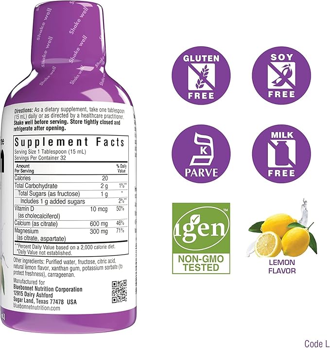 Bluebonnet Nutrition Liquid Calcium Citrate Magnesium Citrate Vitamin D3 Bone Health - Bundle of Orange Blueberry Lemon and Strawberry Flavor 4 Bottle of 16 Fl Oz Each (64 Fl Oz Total)