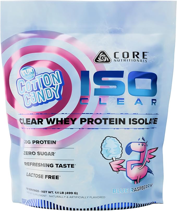 Core Nutritionals Iso Clear Whey Protein Isolate | Low Calorie Carb &amp Fat | Lactose Free &amp Easy to Digest | 20g Protein Zero Sugar | 1.1 Pound (Fun Sweets Blue Raspberry)