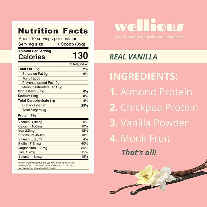 wellious Almond Protein Powder Bundle (1 Vanilla &amp 1 Chocolate) - 18 Grams of Pure Healthiest Vegan Protein - Perfect Gluten-Free Soy-Free Gut Friendly Protein Powder for Sports Nutrition