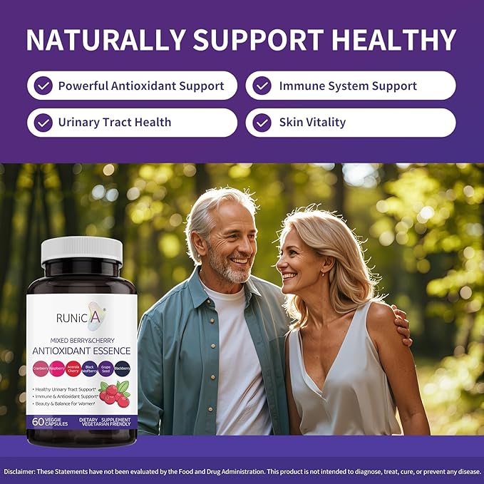 6X 6-in-1 Mixed Berry &amp Cherry Antioxidant Supplement - 6-Berry Extract for Even Skin Tone &amp Urinary Tract Health - 120 Vegan Capsules 60-Day Routine Bundle