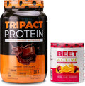 Nutrology TRIPACT Protein Powder 7-in-1 Meal Replacement Shake Creamy Chocolate (40 Servings) Beet Active Natural Pre-Workout Powder Passion Fruit Flavor (30 Servings)