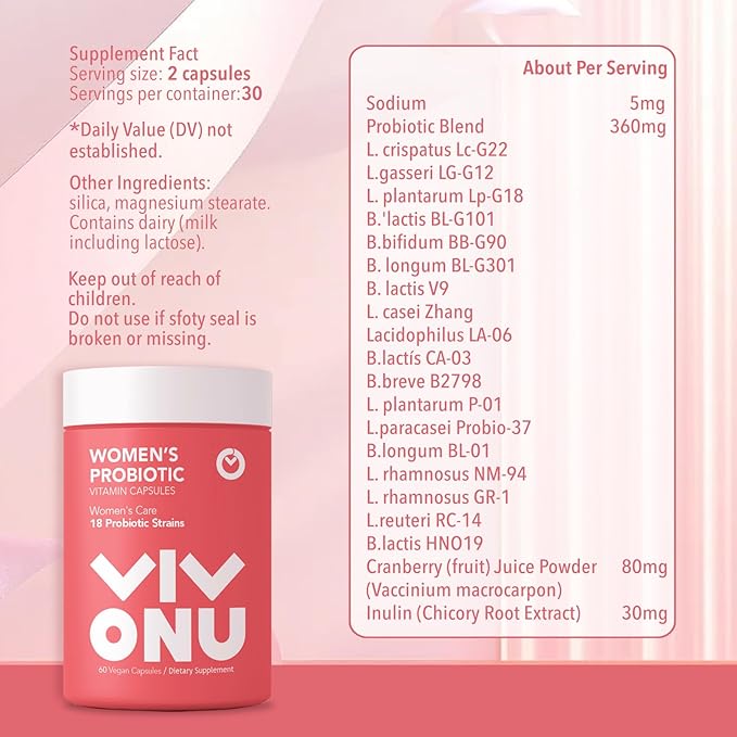 Women's ProbioticPrebiotics &amp Lactobacillus Probiotic Blend60 Billion CFUs18 StrainsHelp Women's HealthBoost ImmuneDigestiveGutPromote Healthy Vaginal Odor &amp Vaginal Flora