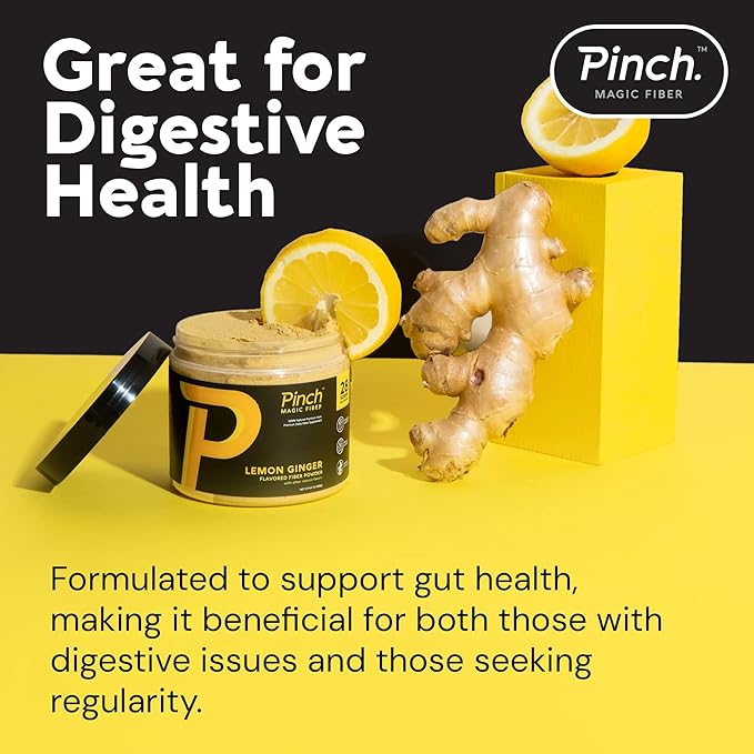 Pinch Magic Fiber &amp Mixer Set | Prebiotic Fiber Supplement for Gut Health | Psyllium Husk Powder Keto Vegan Low Sugar | Portable Hand Mixer for Smooth Blending | USA-Made Lemon Ginger Flavor