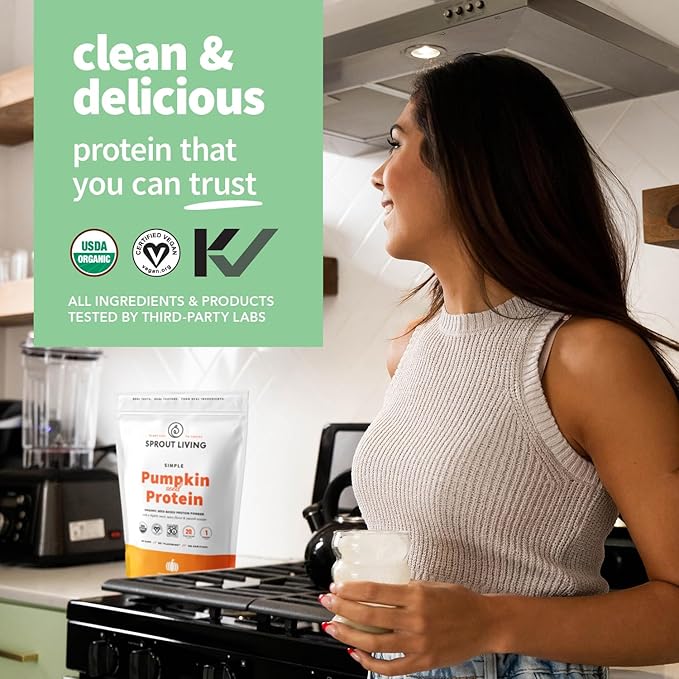 Sprout Living Organic Pumpkin Seed Protein Powder Unflavored 20 Grams of Plant Based Protein Powder Without Artificial Sweeteners Non Dairy Non-GMO Vegan Gluten Free (1 Pound 15 Servings)