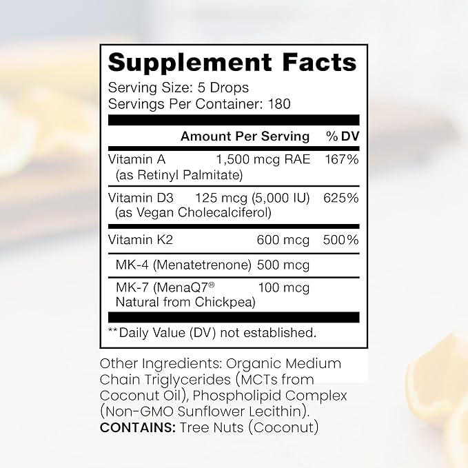 Pure TheraPro Rx Vegan A-D-K Drops-6 Mon Supply-Vitamin A(Palmitate &amp Betacarotene)Liposomal Vitamin D3(as vegan cholecalciferol)Liposomal Vitamin K2(MK-4 &amp MK-7)Supports Immunity &amp Bone