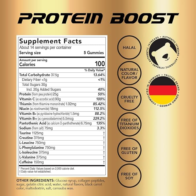 IvyBears® Women’s Strength &amp Beauty Bundle – Hair Vitamin &amp Protein Boost Gummies – Biotin Collagen Keratin + 25g Protein BCAAs &amp Creatine – Hair Growth &amp Fitness Recovery – Vegan –