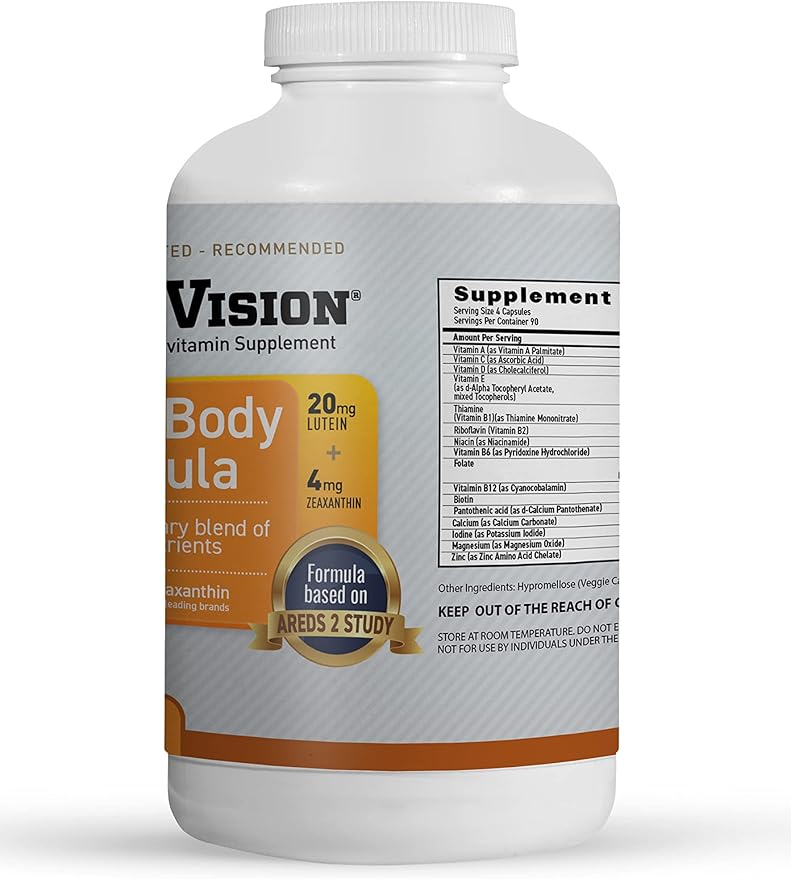 MaxiVision® AREDS 2 Whole Body Formula - AREDS 2 Eye Vitamins w/Lutein and Zeaxanthin - for Macular Support - Eye Supplements for Eye Strain - 360 Capsules Count (360 Capsules 1 Bottle)