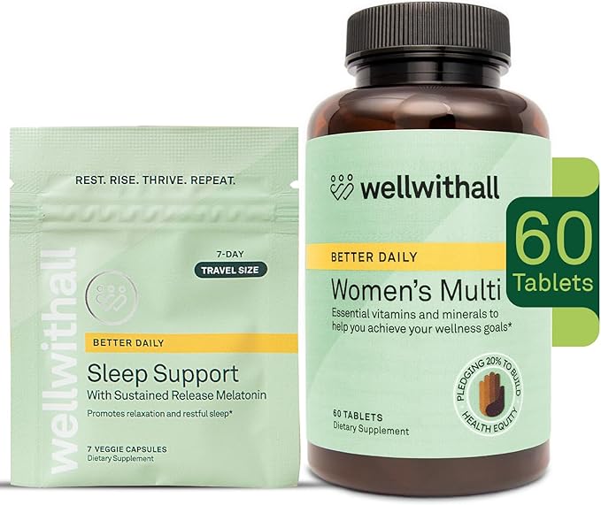 Women’s Multivitamin Daily Supplement with Essential Vitamins Minerals &amp Iron (60 Tablets) &amp Sleep Support with Sustained-Release Melatonin (7 Capsules Travel Pack)
