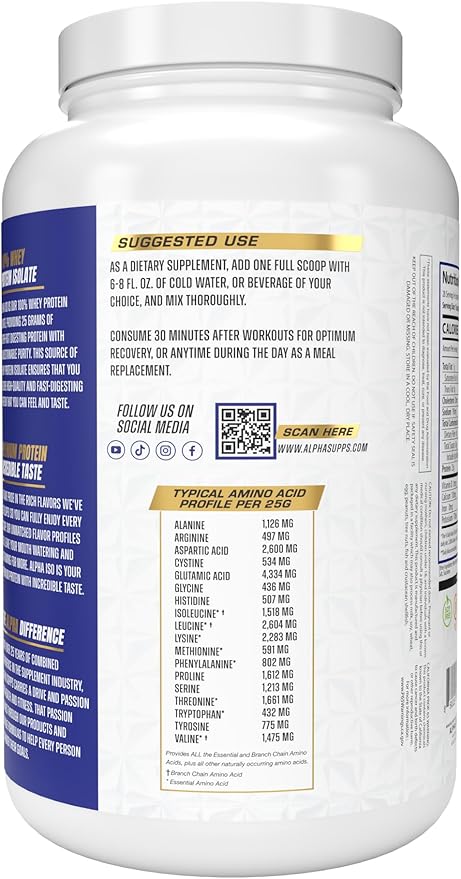 Alpha Supps ISO Low Carb 100% Whey Protein Isolate Powder 25 Grams Per Serving Helps Support Muscle Growth Low Sugar and Gluten Free (Vanilla Ice Cream 2 lb)