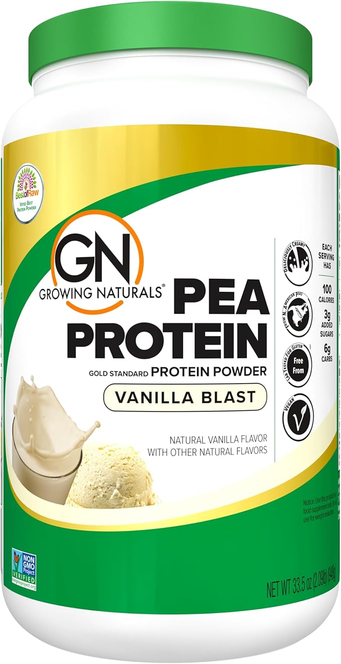 Growing Naturals Raw Pea Protein Powder Vegan Plant Based Protein BCAA Low-Carb Low-Sugar Vanilla Blast 2 Pound (Pack of 1)