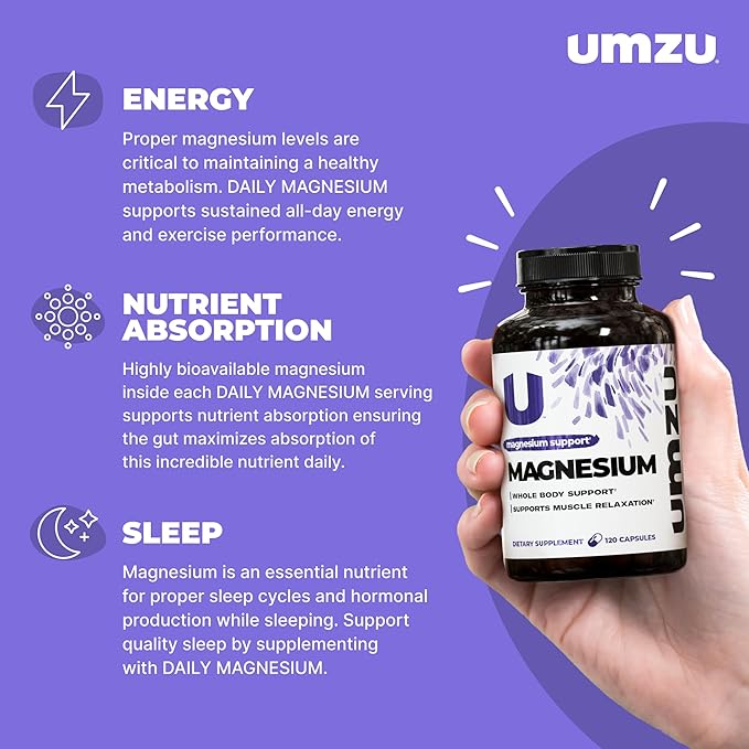 UMZU Daily Magnesium 30 Day Supply – Advanced Bioavailable Magnesium Complex with 3 Highly Absorbable Forms – Naturally Supports Energy Metabolism Muscle Relaxation Calmness &amp Overall Wellness