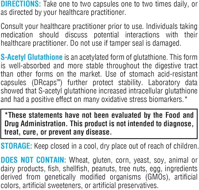 XYMOGEN S-Acetyl Glutathione - Acetylated Glutathione Supplement - Antioxidant &amp Cellular Support - Stomach Acid-Resistant Capsules - Non-GMO &amp Gluten-Free - 60 Capsules