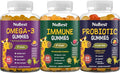 Bundle 3X with Omega 3 Gummies Immune Gummies Probiotics Gummies - Support Brain Gut &amp Immune Health for Kids &amp Teens
