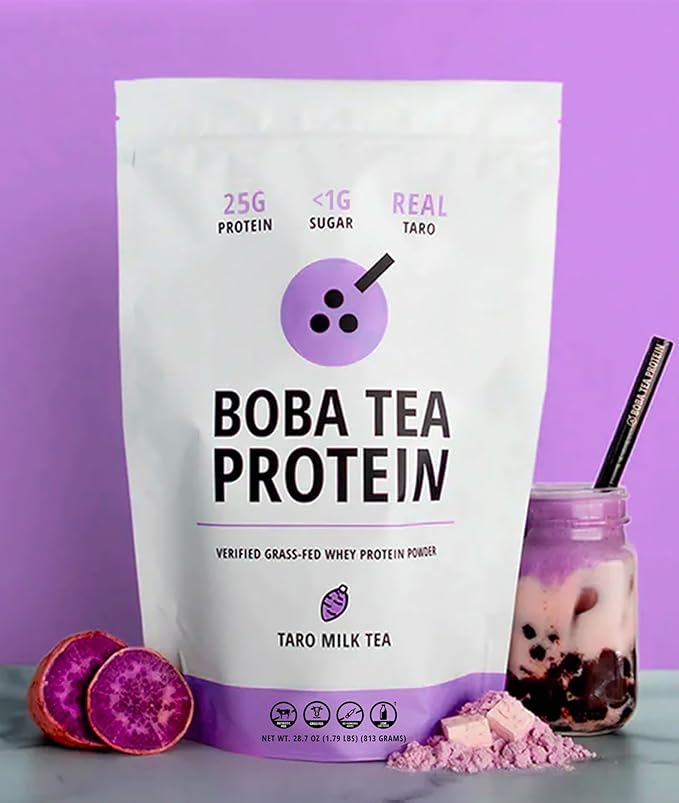 Taro Milk Tea | 25g Grass-Fed Whey Protein Isolate Powder | Gluten-Free &amp Soy-Free Bubble Tea Protein Drink | Real Ingredients &amp Lactose-Free Protein Drink | 19 Servings