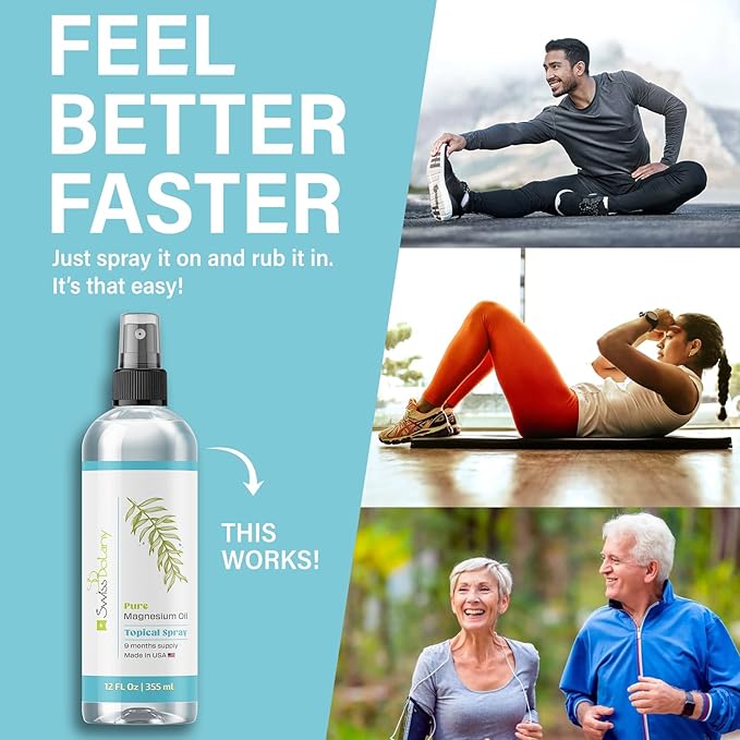 Pure Magnesium Oil Spray - Magnesium Spray for Feet - 12 fl oz (Lasts 9 Months) - USP Grade Organic Topical Magnesium Spray - Naturally Sources - eBook Included - Made in USA