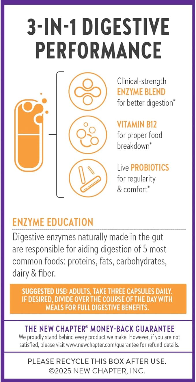 New Chapter All-Flora Enzyme Complex with Probiotics Relieves Bloating &amp Gas - Clinical-Strength Digestive Enzymes + Ultra-Concentrated Probiotics + Fermented Vitamin B12 90 Vegan Capsules