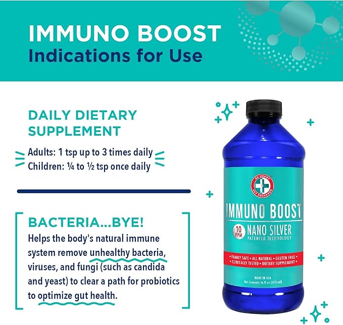 Be Smart Get Prepared Nano Silver Immuno Boost - 16 oz - Daily Immune Supplement for Family - Gluten Free Vegetarian - Made in USA