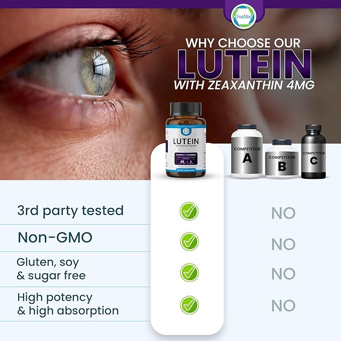 Lutein Vitamin C + Vitamin E – 20mg Lutein with 4mg Zeaxanthin – Eye Health Support – Blue Light &amp UV Protection – Supports Macular &amp Retinal Function – 60 Softgels – USA Made – GMP Certified