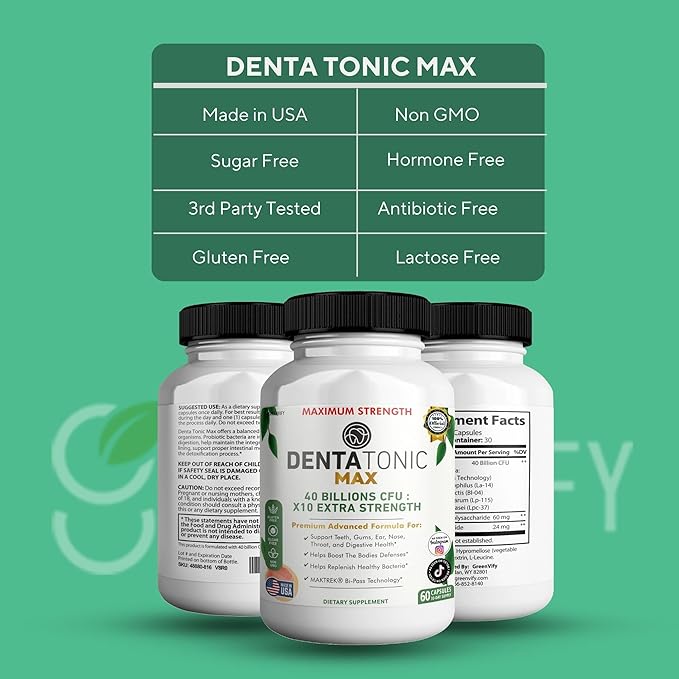 Denta Tonic Max Probiotic Supplement 40 Billion CFU 60 Capsules Supports Oral &amp Digestive Health (2)