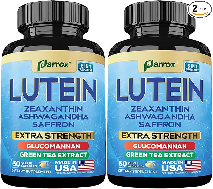 Lutein Supplement with Zeaxanthin Ashwagandha Saffron Green Tea Extract Glucomannan Eye Vitamins for Adults Vision Health Supplement Plant-Based Formula for Daily Support (2 Pack)