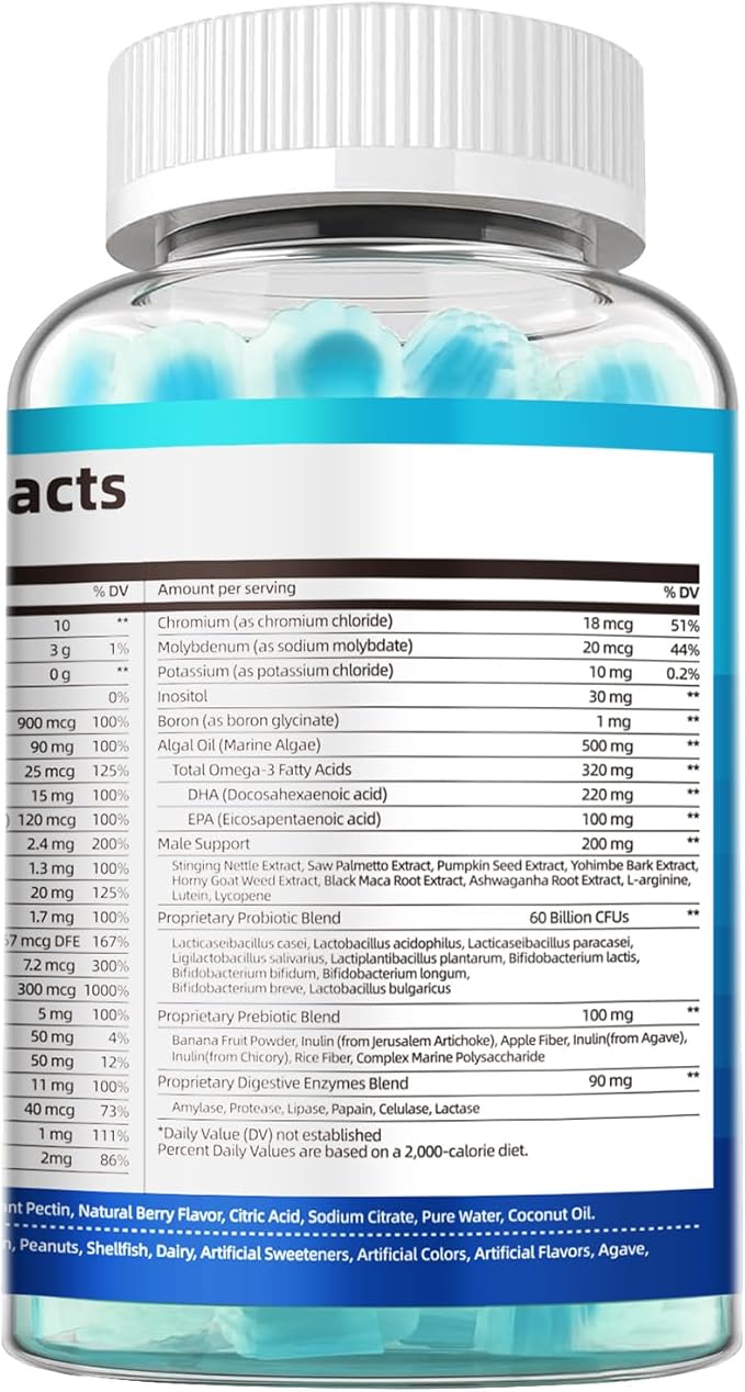 Multivitamin for Men Gummies Bundle (2 Pack) Sugar-Free Omega-3 Probiotics Vitamins A–E &amp B Berry &amp BlackBerry Flavor