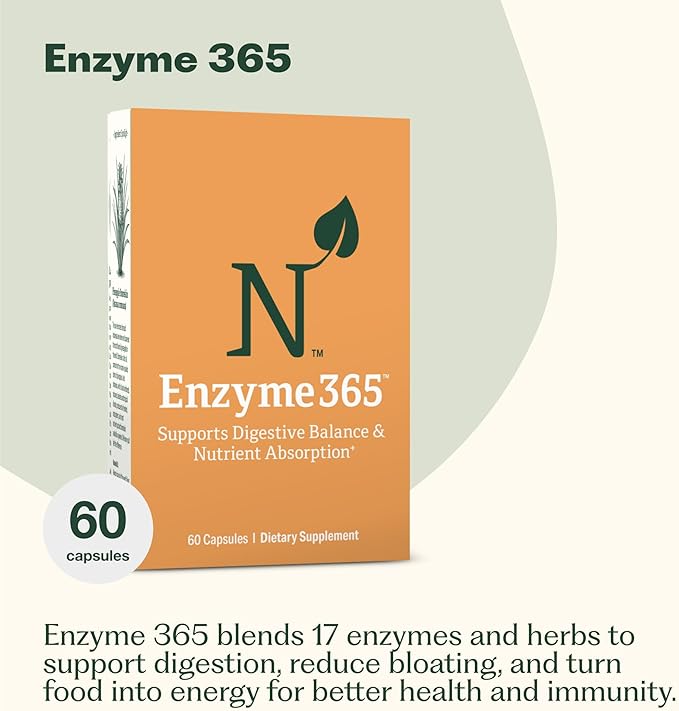 Enzyme 365 Advanced Digestive Enzymes Supplement with 17 Enzymes &amp Soothing Herbs | Supports Digestion Reduces Bloating &amp Gas Boosts Nutrient Absorption &amp Energy | 30 Servings