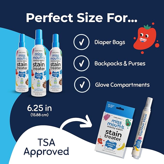 Miss Mouth's Messy Eater Stain Treater Spray - 4oz 3 Pack Stain Remover - Newborn &amp Baby Essentials - No Dry Cleaning Food Grease Coffee Off Laundry Underwear Fabric