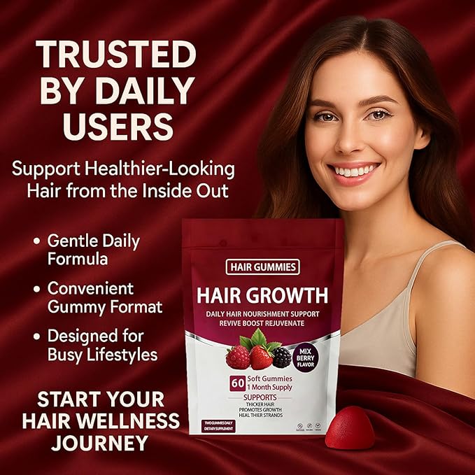 Lumin Hair Growth Gummies – Daily Hair Nourishment with Biotin Collagen &amp Botanical Extracts – Supports Thicker Stronger &amp Healthier-Looking Hair – Mixed Berry Flavor 60 Gummies (2)
