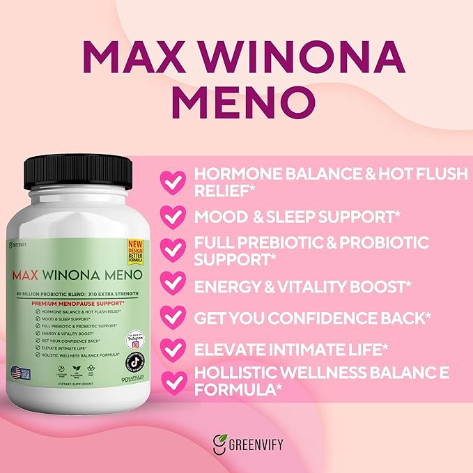 Winona Max Premium Menopause Support 40 Billion CFU Probiotic 90 Capsules Hormone Balance and Hot Flash Relief (1)