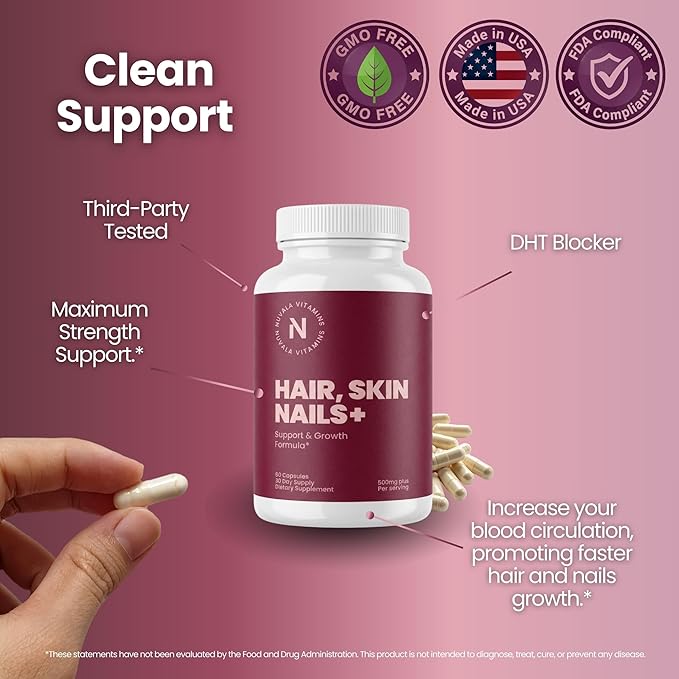 Hair Skin &amp Nails Supplement – Biotin Zinc &amp Vitamin B Complex – Supports Hair Skin &amp Nail Health – 1 Month Supply