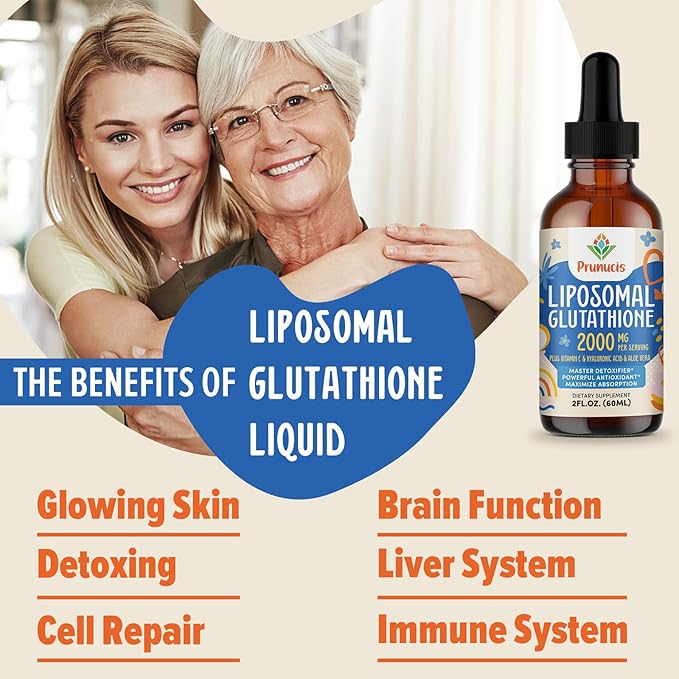 2000MG Liposomal Glutathione Liquid 98% Absorption Active Form L-Glutathione Supplement Vegan Friendly Powerful Antioxidant Complex for Immune System Aging Defense Detox 4 FL.OZ