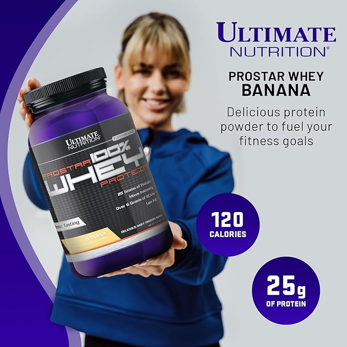 Ultimate Nutrition Prostar Whey Protein Powder Isolate Banana - Low Carb High Protein Powder Shake for Muscle Gain &amp Recovery - Low Sodium Low-Fat &amp Keto Friendly - 2 lbs Tub