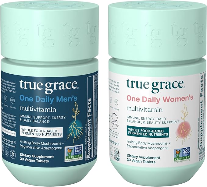 True Grace One Daily Men’s Multivitamin (30 Vegan Tablets) + One Daily Women’s Multivitamin (30 Vegan Tablets) - Non-GMO &amp Gluten Free - 30-Day Supply of Each