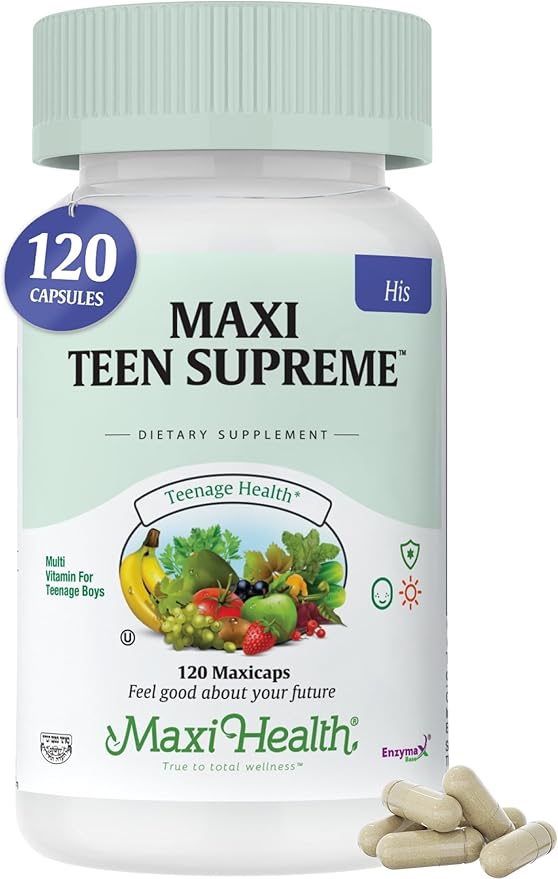 Teen Vitamins for Boys 12-17 - Teen Multivitamin Supreme with D3 Iron Calcium Biotin Digestive Enzymes – Teenager Boy Multi Vitamins for Energy Brain &amp Mood Support – 120 Count