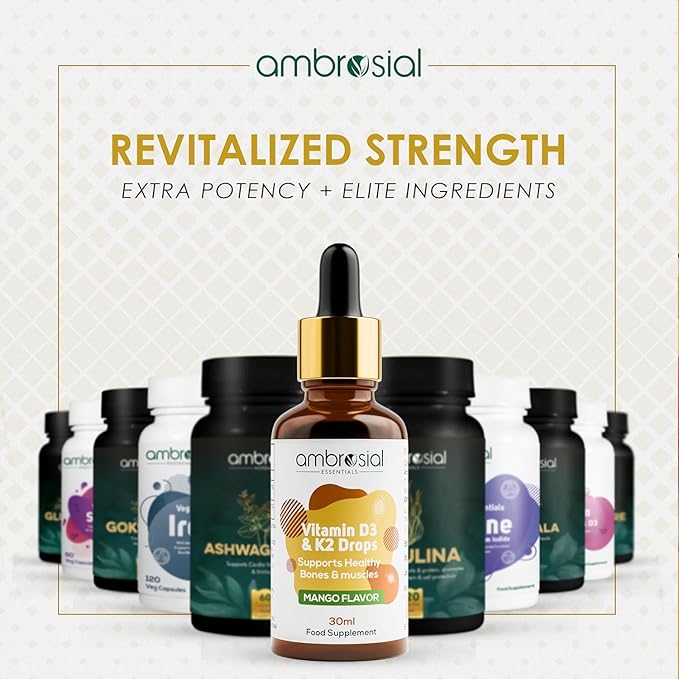 AMBROSIAL Vitamin D3 K2 Drops - for Adults and Kids (Pack of 1-30ml)