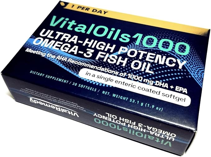VitalOils1000 - Omega-3 Fish Oil 1200mg(750 DHA+450 EPA). IFOS 5-Star. Non-GMO &amp Gluten-Free. No Fishy Aftertaste. High Absorption Brain Heart Prenatal Support 30 Blister-Sealed Caps Made in