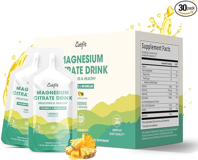 Magnesium Citrate Liquid SupplementMagnesium Drink/Oral Solution with BromelainVitaminZinc and Sodium for Zzz and Gut SupportPineapple30 Day Supply