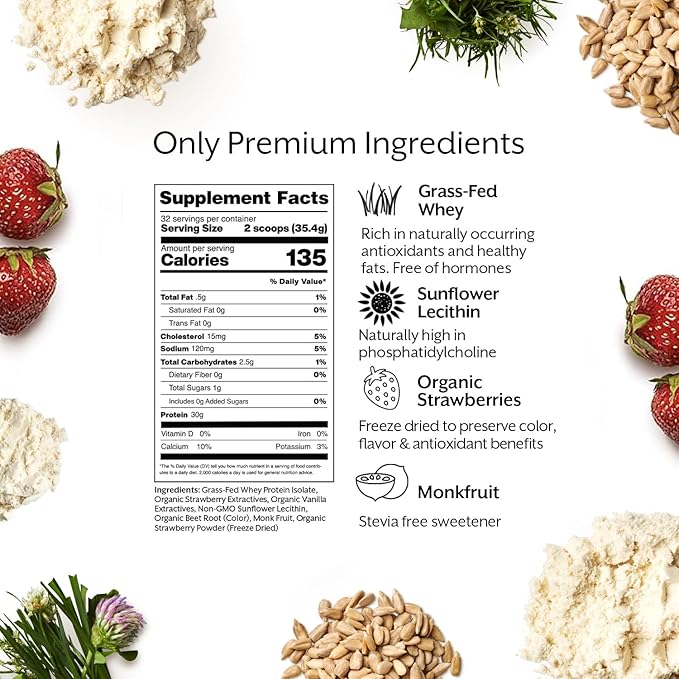 ProMix Nutrition Whey Protein Isolate Powder 31g Grass Fed Whey Isolate 6.6g BCAAs Gluten Free Keto Friendly Strawberry 5lb