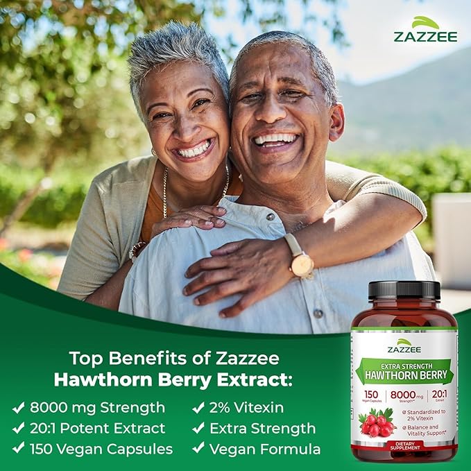 Zazzee Polyphenol Circulatory Support Bundle | Extra Strength 20:1 Hawthorn Berry Capsules &amp Antioxidant Rich Blueberry Extract | Non-GMO Vegan &amp ISO Lab Tested