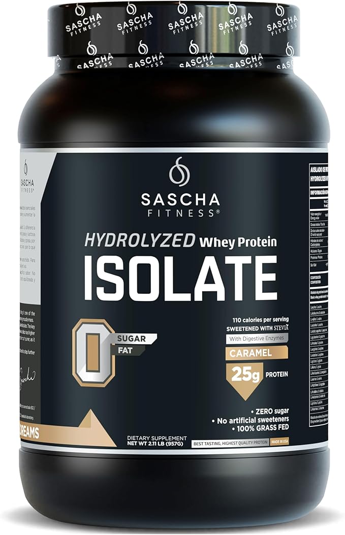 SASCHA FITNESS Hydrolyzed Whey Protein Isolate100% Grass-Fed (2.11 Pounds) (Caramel Flavor)
